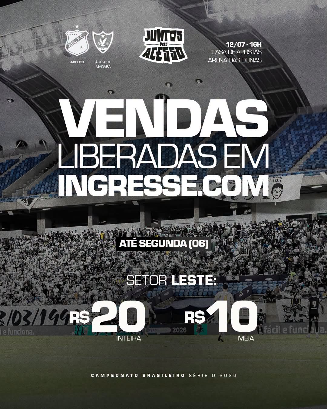 Promoção de ingressos para jogo contra o Águia/PA termina nesta segunda-feira